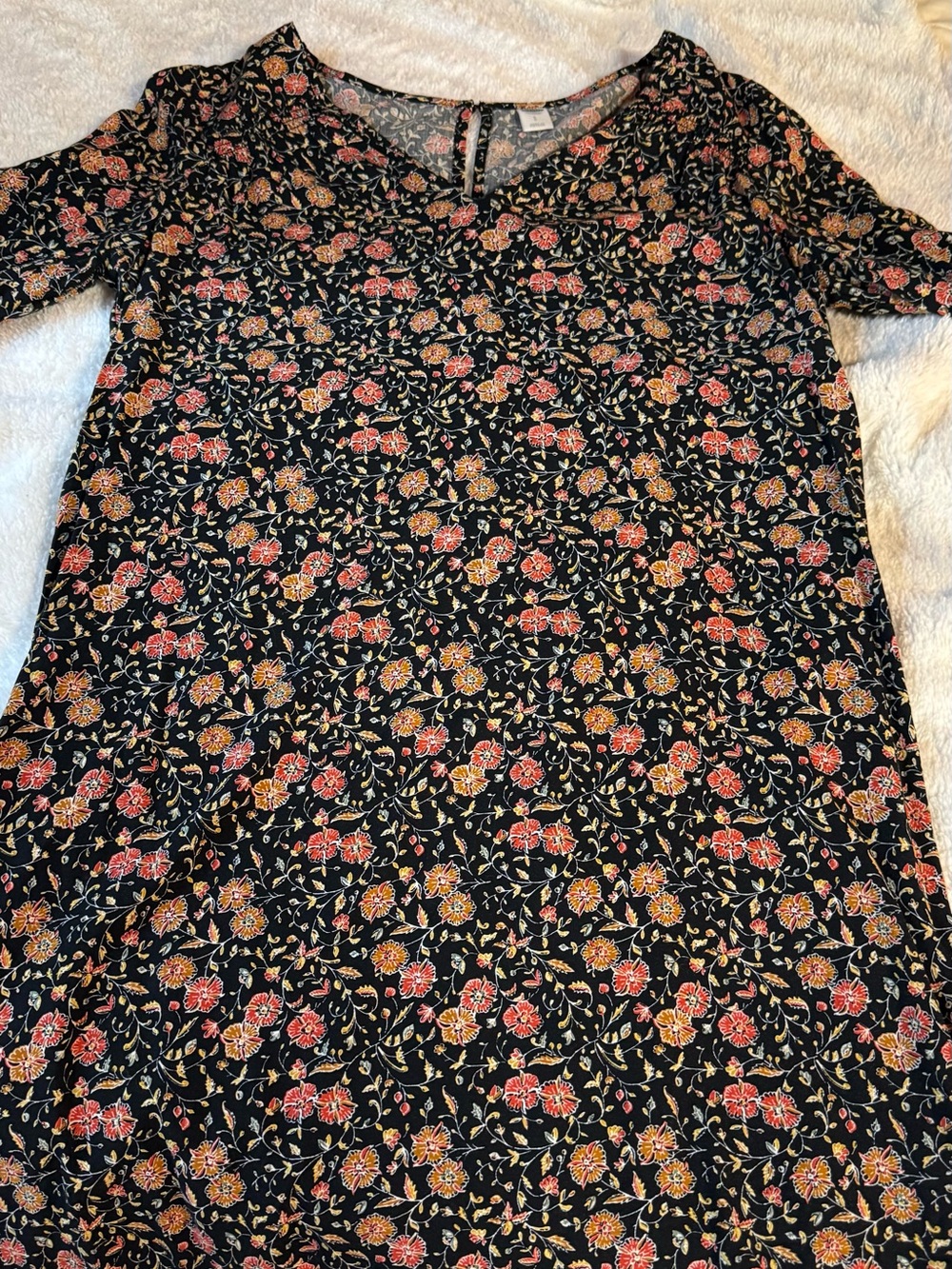Old Navy Black Floral V-Neck Long Sleeve Dress with Pink Roses 🌹 mini - Picture 2 of 10